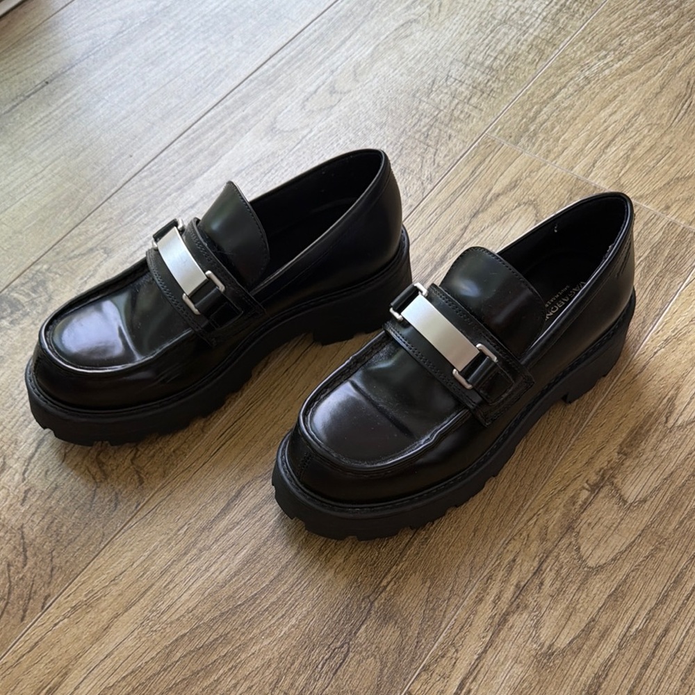 Black Loafers with Silver Buckle